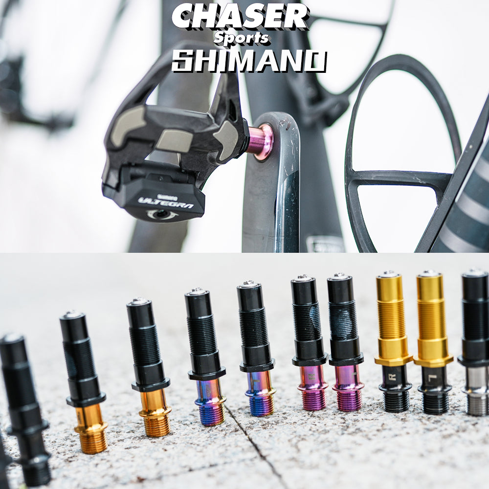 Chaser Titanium Pedal Axle Kit for Shimano R550 / 105 R7000 / Ultegra R8000 / XT M8000 | Ultra-Light Upgrade 69g–73g