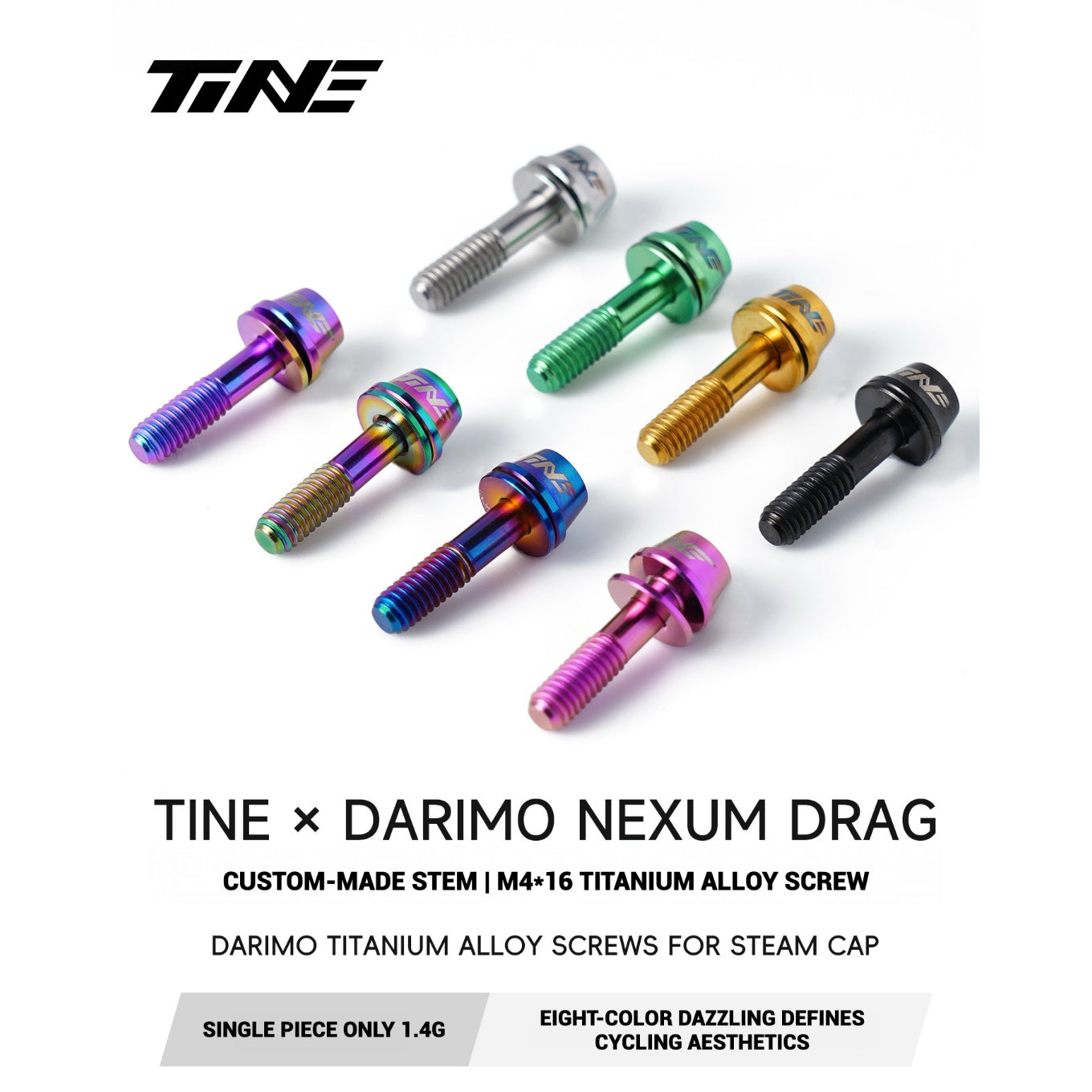 TiNE Titanium Alloy Screws for DARIMO Nexum Drag Integrated Handlebar – M4×16 Lightweight Stem Bolts (8 Colors)