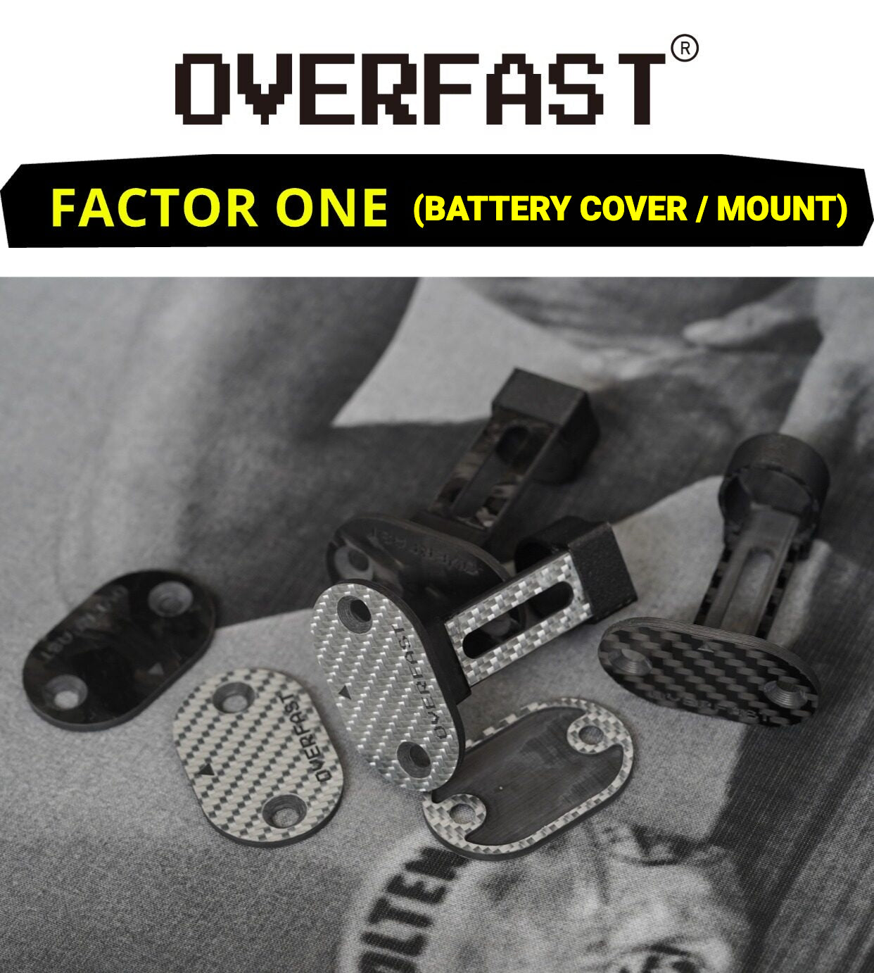 OVERFAST FACTOR ONE Carbon Fiber Battery Cover & Mount | Ultra-Lightweight from 2g