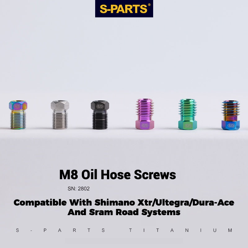S-PARTS Titanium Hydraulic Hose Bolts for MTB and Road Bikes | Compatible with Shimano XTR/Ultegra/Dura-Ace and SRAM Road Systems | M8 Oil Hose Screws