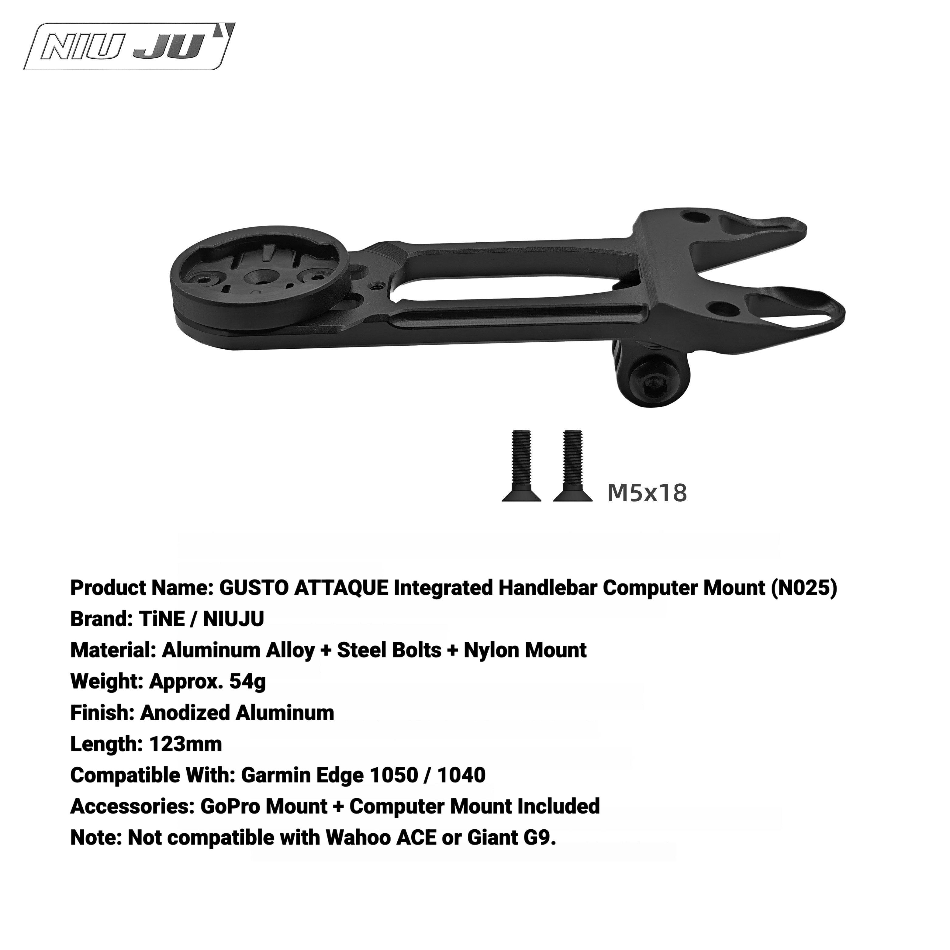 GUSTO ATTAQUE Integrated Handlebar Computer Mount | Garmin Wahoo Aero Bike Mount Extension