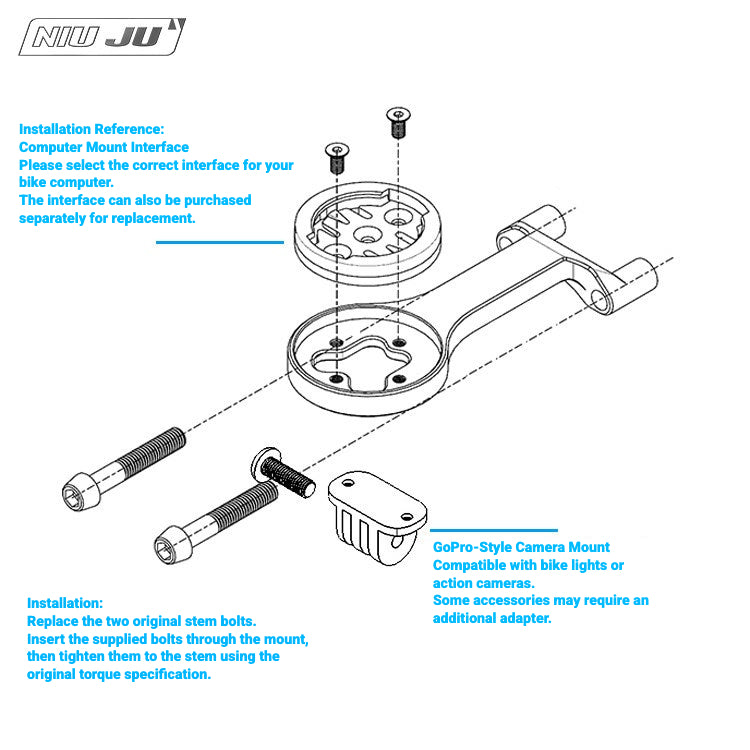 NIUJU Computer Mount for FSA OS-99 Stem | CNC Aluminum Garmin Wahoo Mount