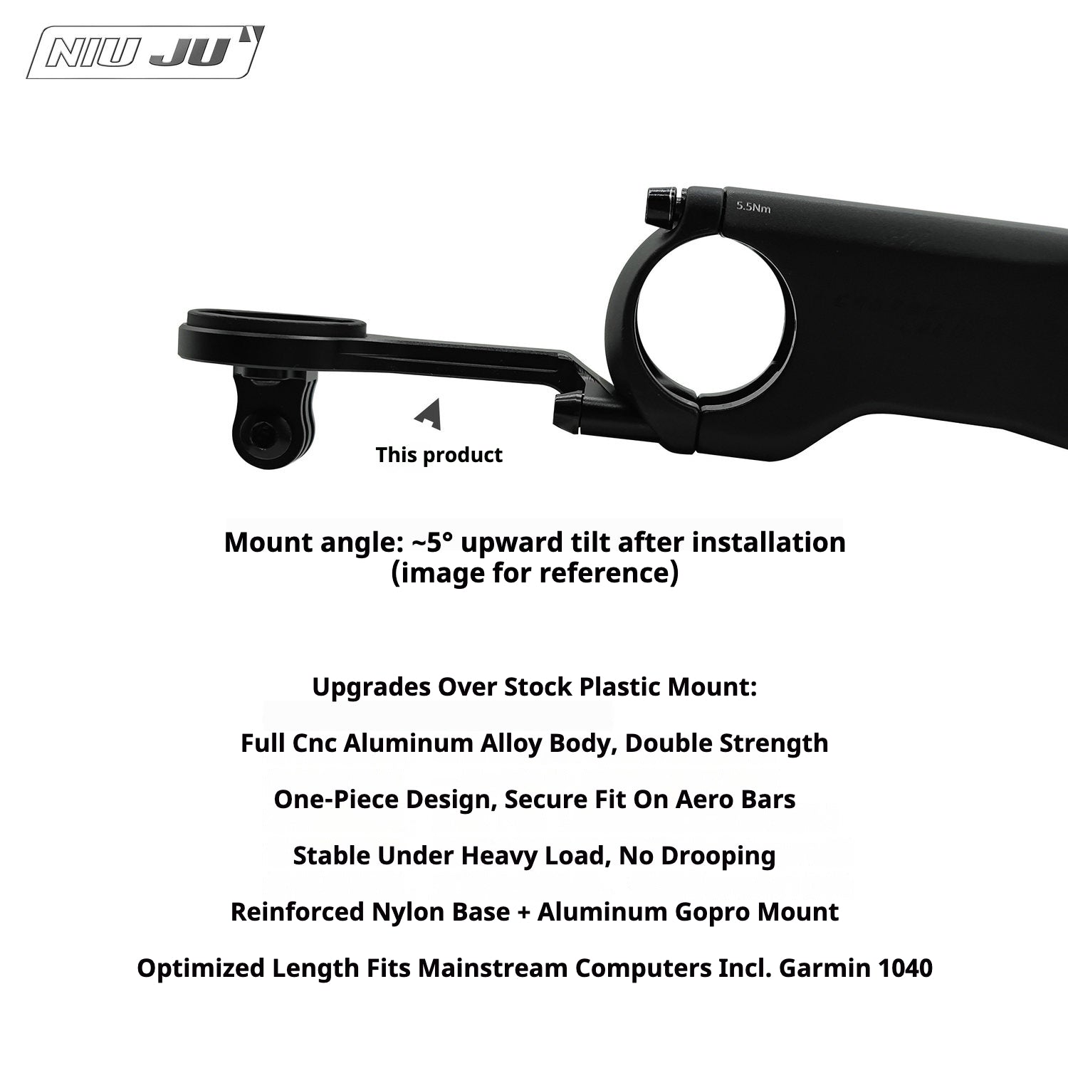 NIUJU Full CNC Aluminum Bike Computer Mount for Giant Contact SL / SLR / Aero Stem — Garmin / Wahoo / Bryton / Giant / Cateye Compatible (42 g)