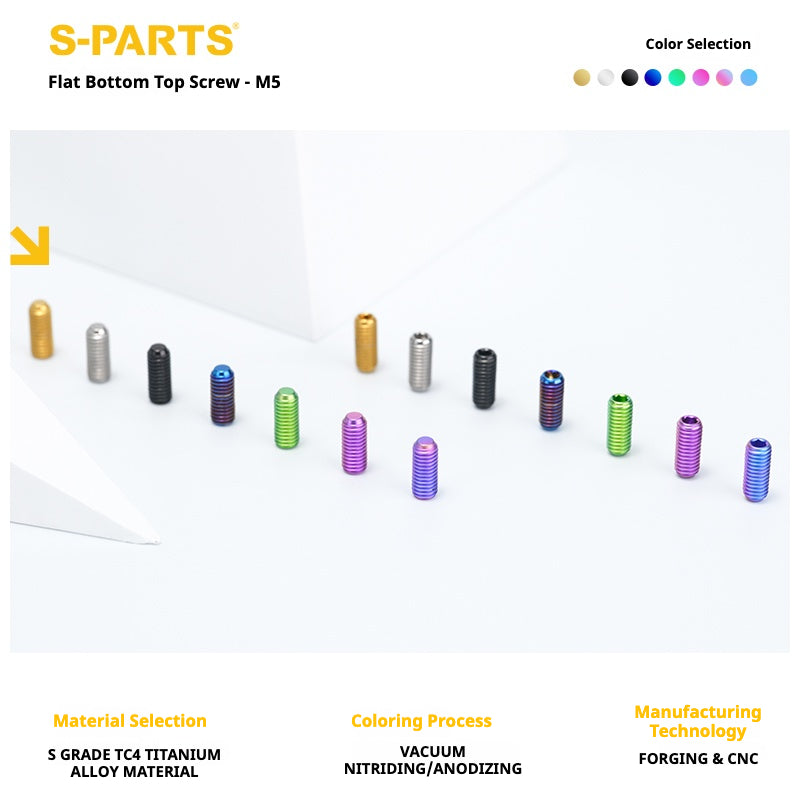 S-PARTS Titanium Set Screw M5×12 – Flat End CNC Grade 5 TC4 Titanium Alloy Hex Bolt