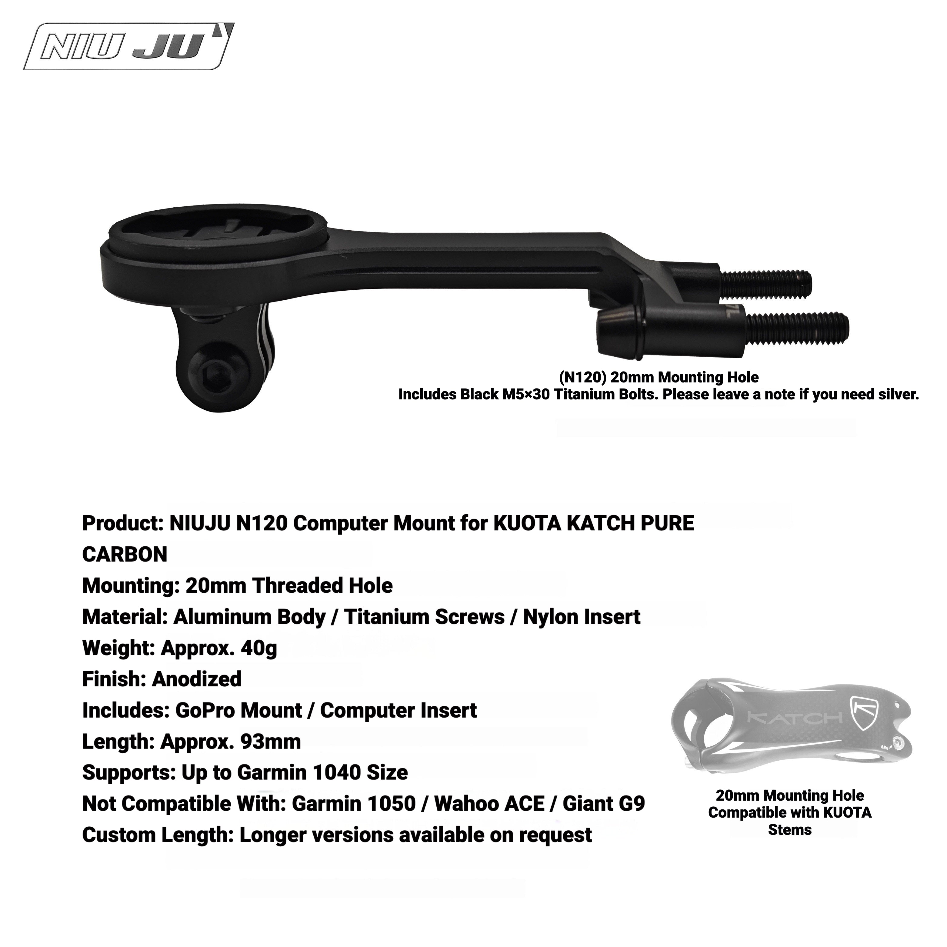 NIUJU KUOTA KATCH PURE CARBON Computer Mount | Aluminum Wahoo Extension Mount