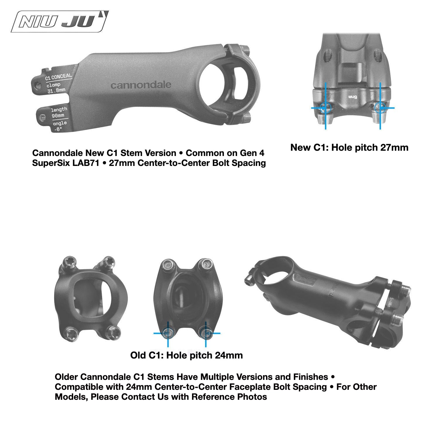 NIUJU Cannondale ONE C1 Stem Computer Mount | LAB71 SuperSix Garmin Wahoo Extension Mount