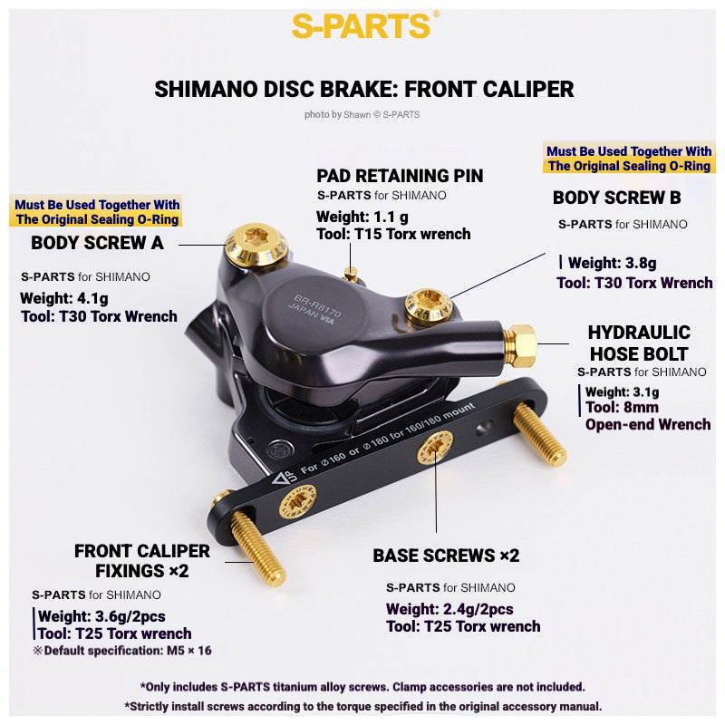 S-PARTS Titanium Bolt Kit for Shimano Ultegra Di2 R8170 Disc Brake & Shifter | Road Bike Upgrade