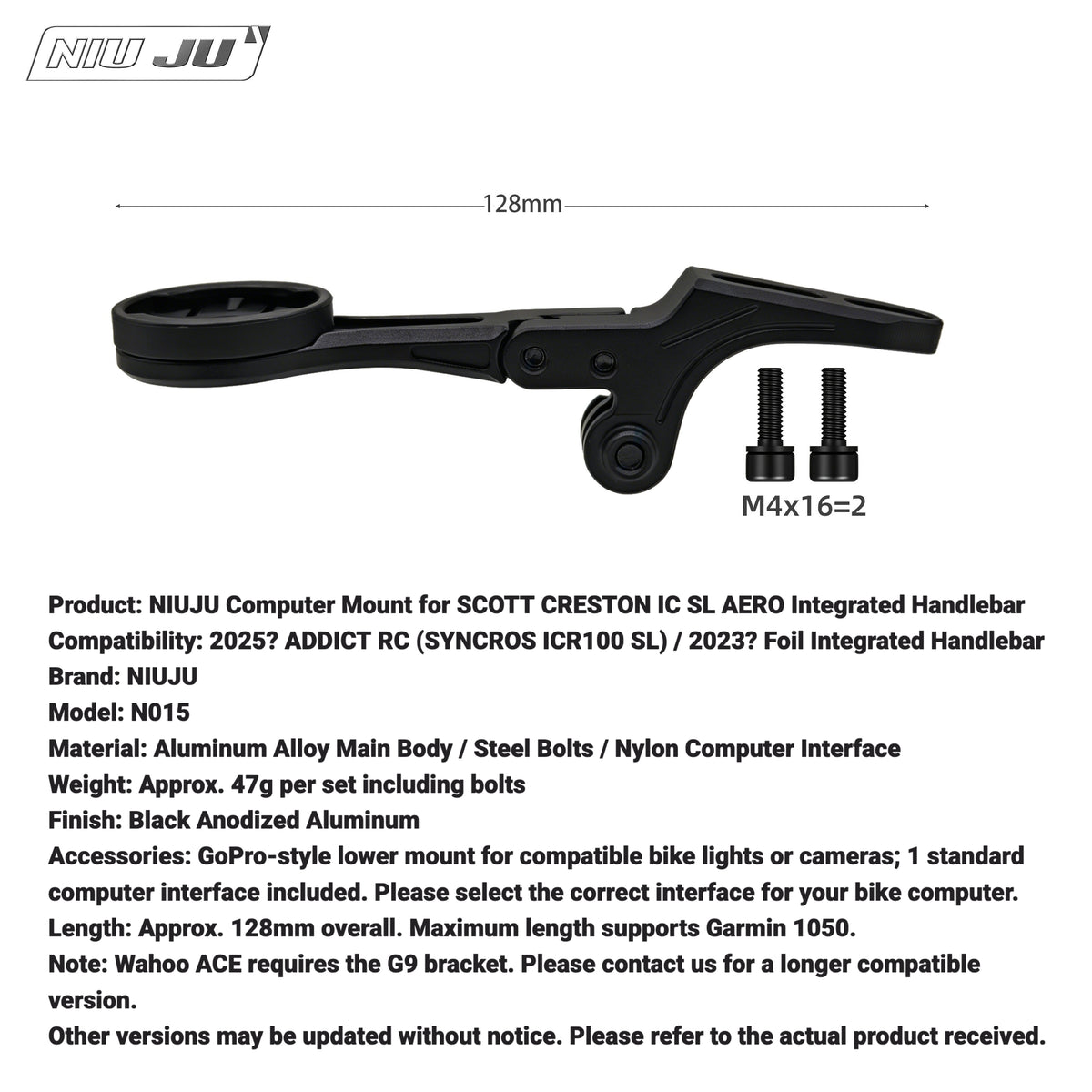 NIUJU Computer Mount for SCOTT CRESTON IC SL AERO | Addict RC / Foil Garmin Mount