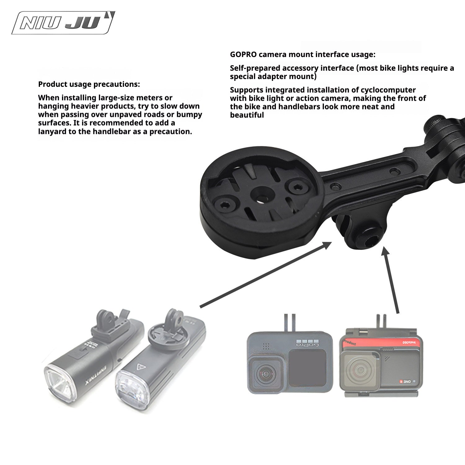 VISION TFE TT Triathlon Aero Bar Computer Mount with GoPro Adapter|Compatible with Garmin / Wahoo / Giant / Bryton / iGPS