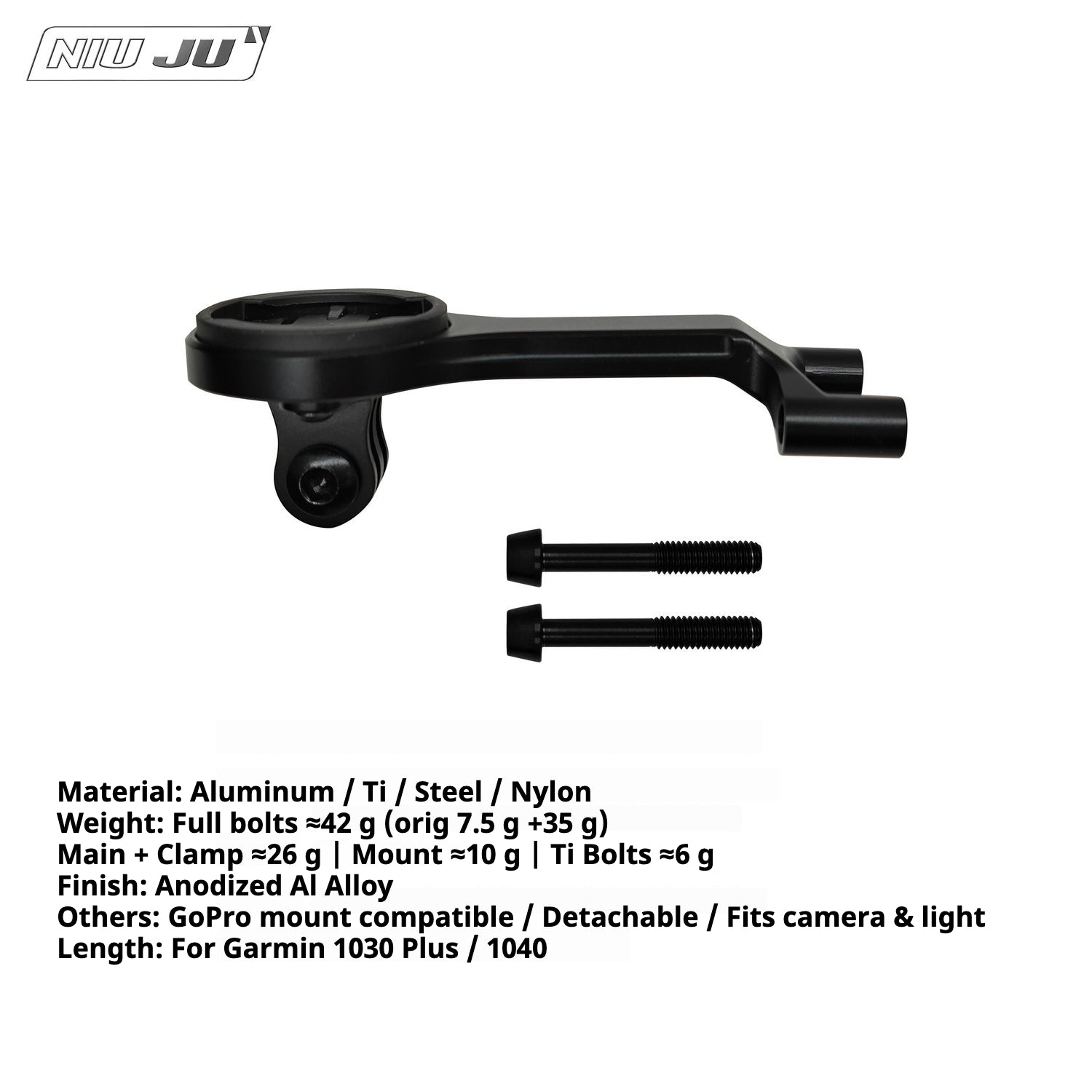 NIUJU Full CNC Aluminum Bike Computer Mount for Giant Contact SL / SLR / Aero Stem — Garmin / Wahoo / Bryton / Giant / Cateye Compatible (42 g)