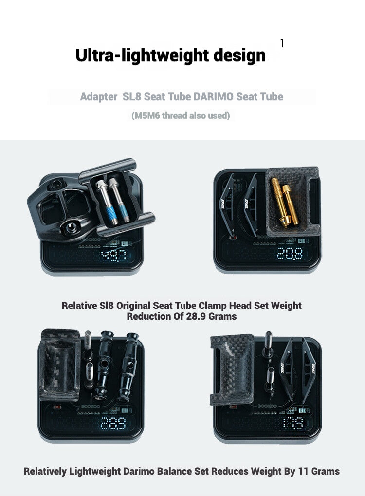 TiNE Ultra-Light 6.8g Seat Clamp & Leveling Assembly | Compatible with Specialized SL8 Aethos, Colnago & DARIMO Seatposts | CNC Titanium Precision