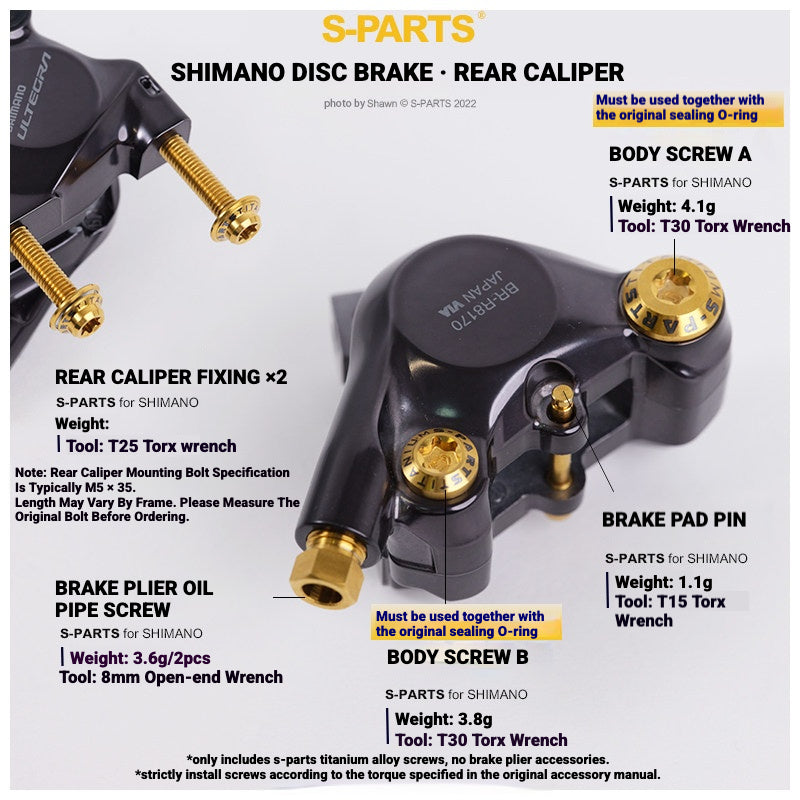 S-PARTS Titanium Bolt Kit for Shimano Ultegra Di2 R8170 Disc Brake & Shifter | Road Bike Upgrade