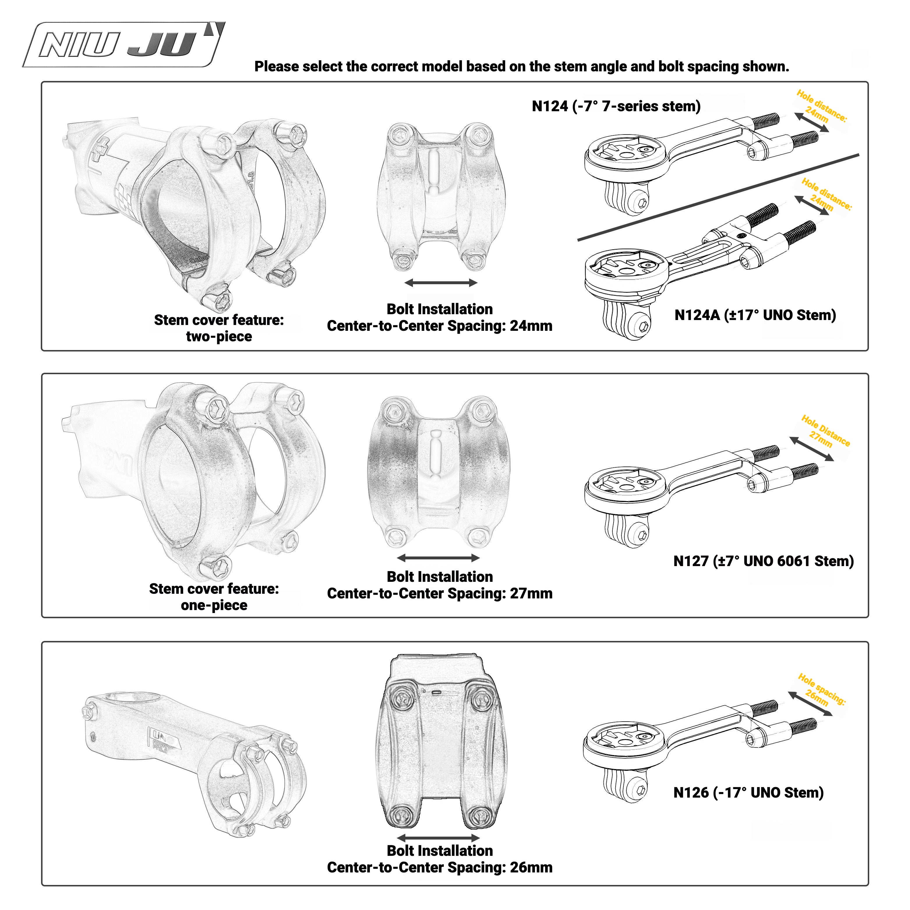 NIUJU Lightweight Computer Mount for UNO Stem | Forged Garmin Wahoo Mount