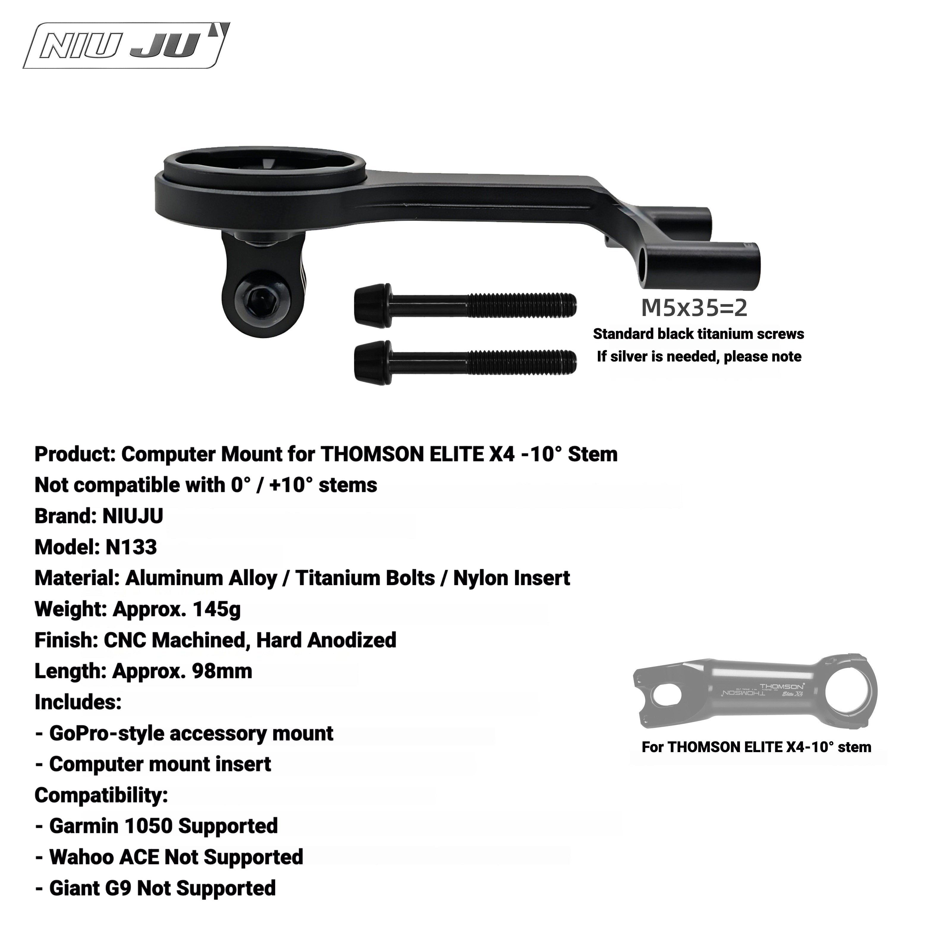 NIUJU Computer Mount for THOMSON ELITE X4 Stem | Garmin / Wahoo Bike Computer & Camera Extension Mount
