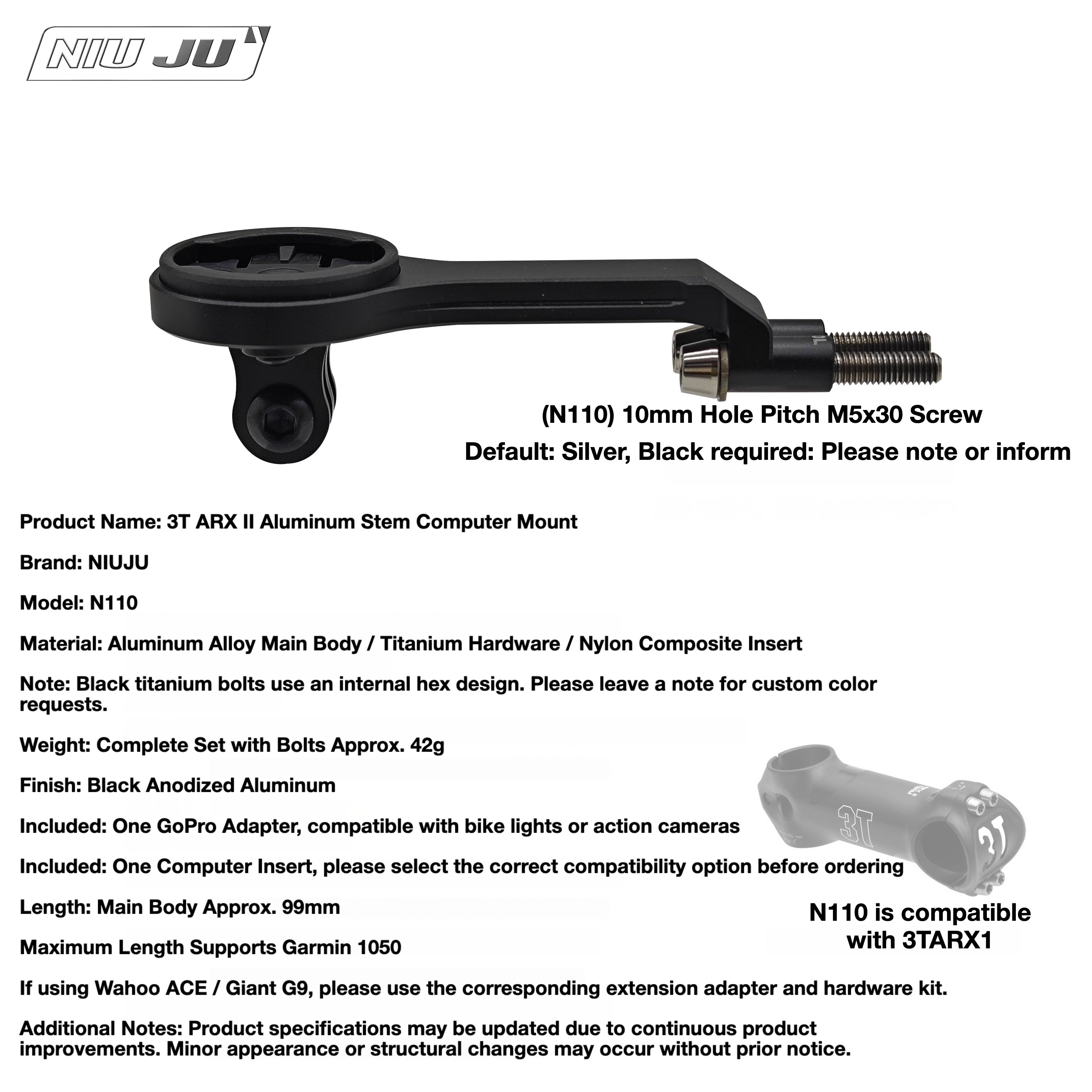 NIUJU 3T ARX I & ARX II PRO Team Computer Mount | Garmin Wahoo GoPro Compatible