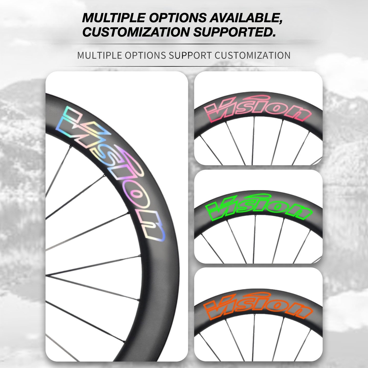 Custom Decal Kit for VISION METRON 45 RS Wheels | Road Bike Carbon Rim Wrap Stickers(Complete Wheelset Decal Kit + Spare Decals Included)