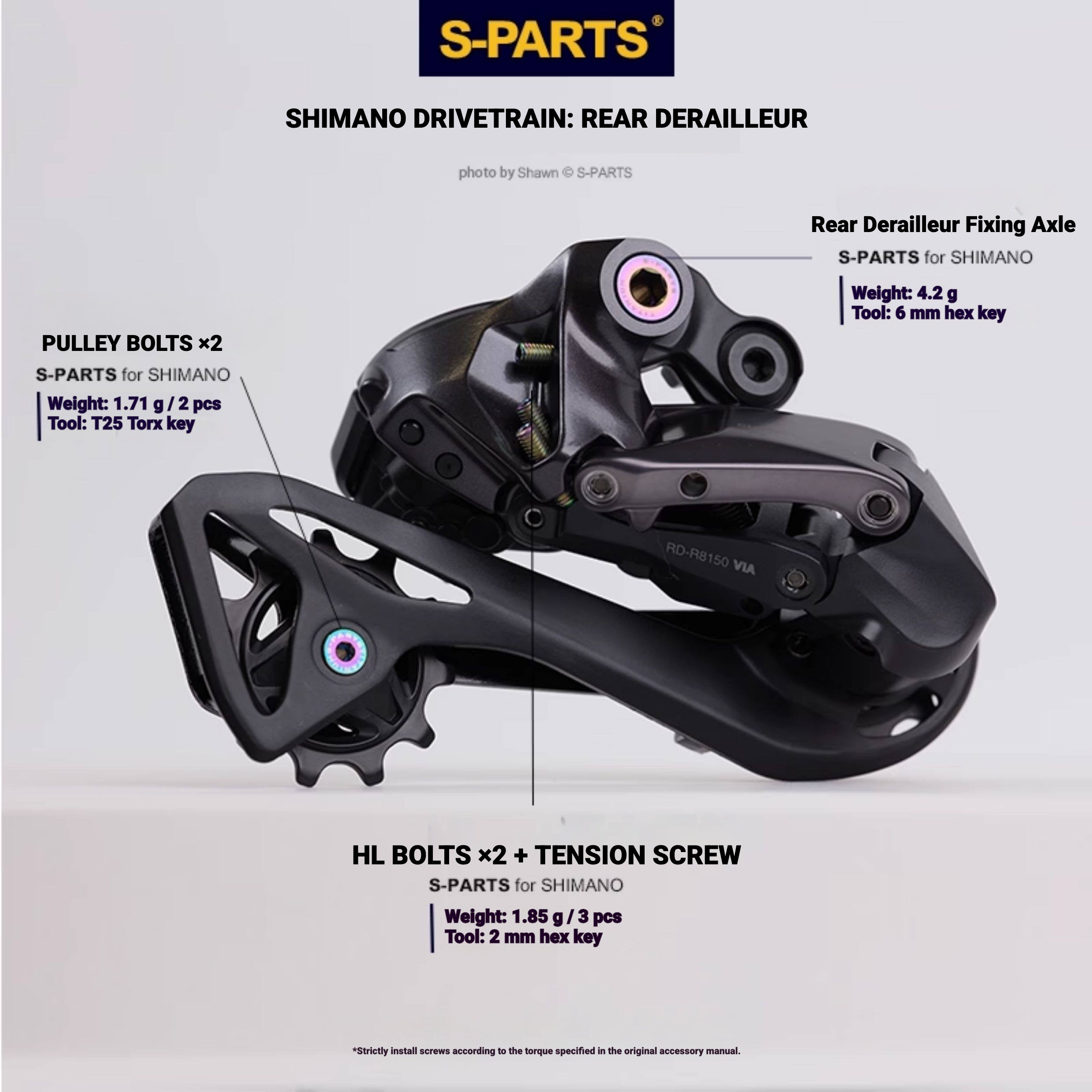 Shimano Road Titanium Bolt Kit – S-PARTS Drivetrain Screws for R8050 / R8150 / R9250