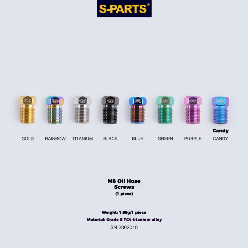 S-PARTS Titanium Hydraulic Hose Bolts for MTB and Road Bikes | Compatible with Shimano XTR/Ultegra/Dura-Ace and SRAM Road Systems | M8 Oil Hose Screws