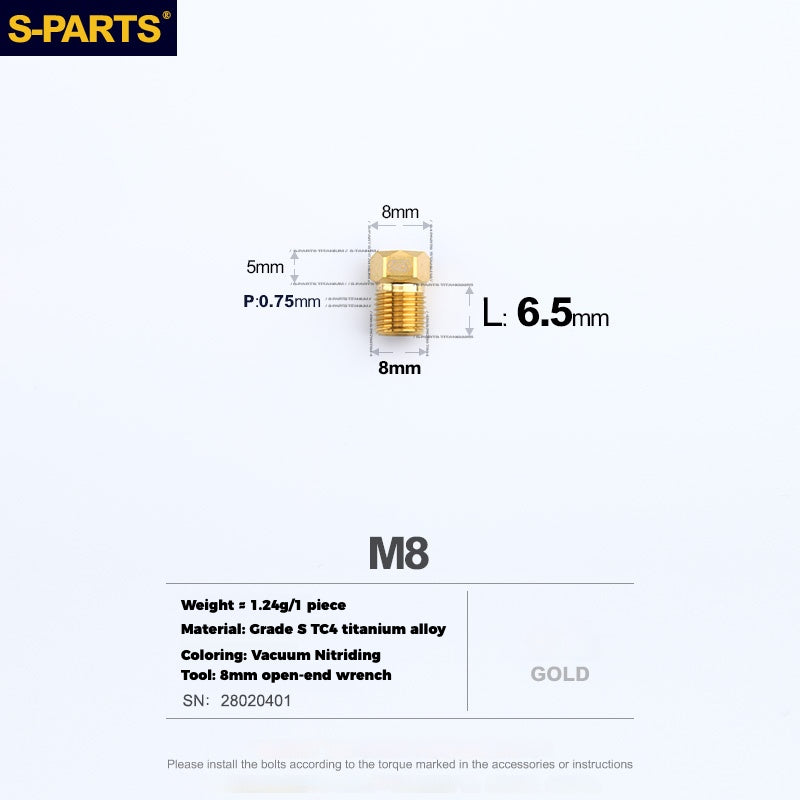 S-PARTS Titanium Hydraulic Hose Bolts for MTB and Road Bikes | Compatible with Shimano XTR/Ultegra/Dura-Ace and SRAM Road Systems | M8 Oil Hose Screws