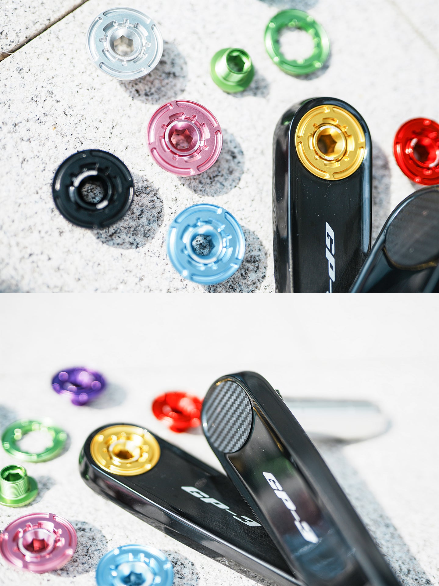 Chaser Ultra-Light Aluminum Crank Bolt Kit for Cybrei GP-3|Chainring Fixing Bolt & Anti-Loosening Cap Set (with Aerodynamic Dust Cap)