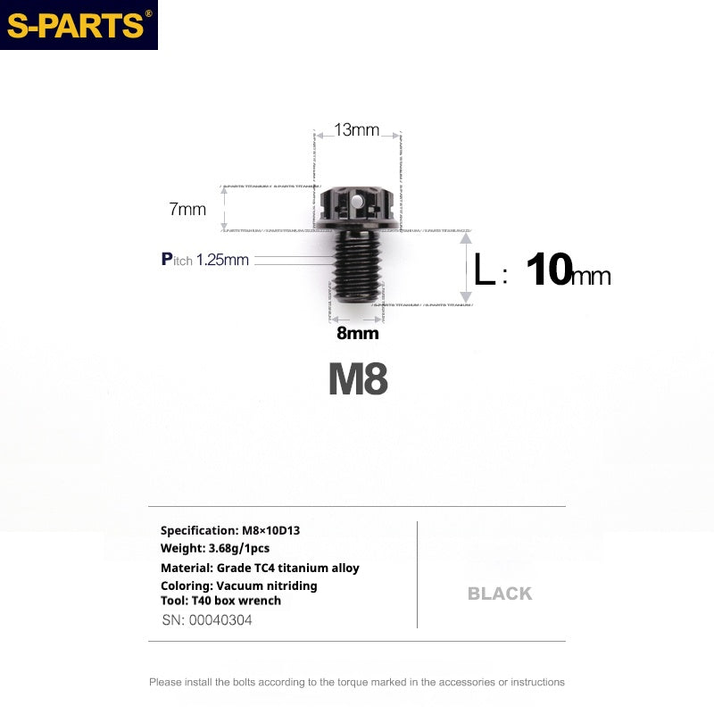 Viti in titanio nero SPARTS A3 Series M8 L10-120mm per motociclette e auto