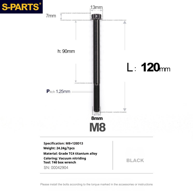 Viti in titanio nero SPARTS A3 Series M8 L10-120mm per motociclette e auto