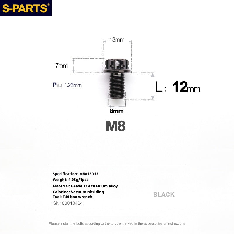 Viti in titanio nero SPARTS A3 Series M8 L10-120mm per motociclette e auto
