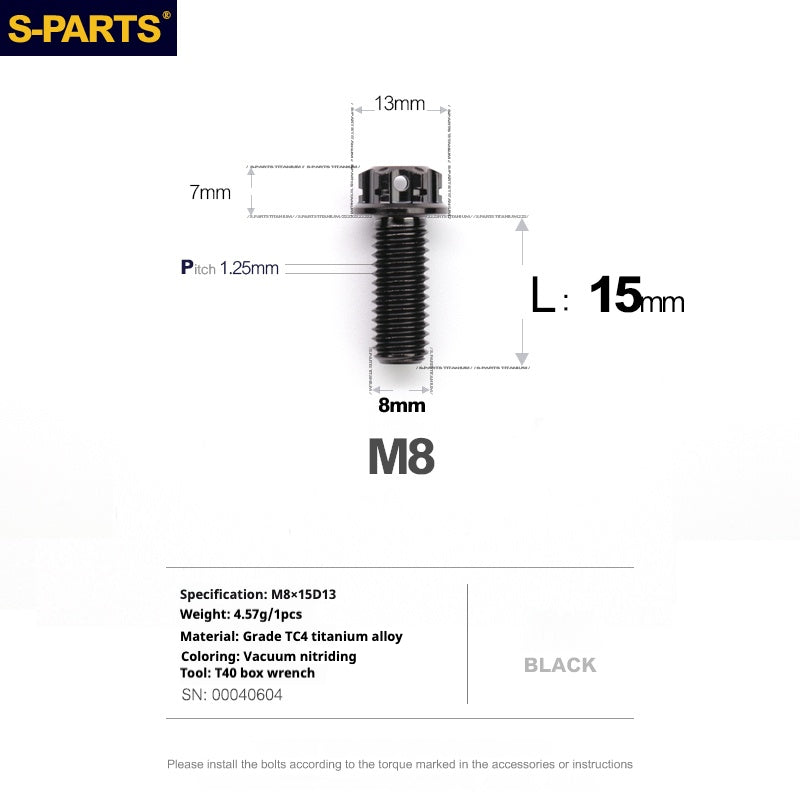 Viti in titanio nero SPARTS A3 Series M8 L10-120mm per motociclette e auto