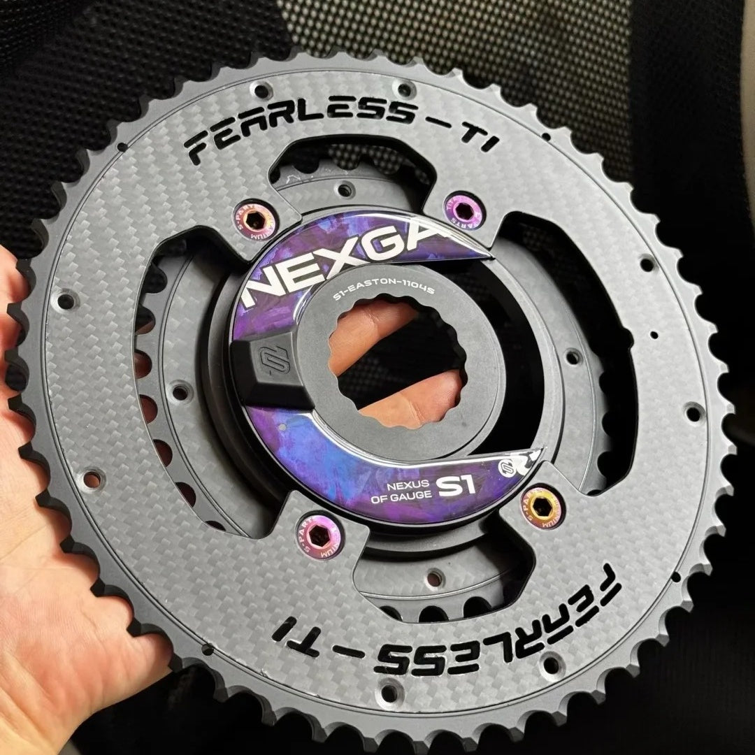 Fearless-Ti Carbon Fiber Chainrings 110BCD 4-Bolt|50-34 / 52-36 / 54-40 / 54-38|For XXE GP3 & SRAM RED|Titanium Bolts Included