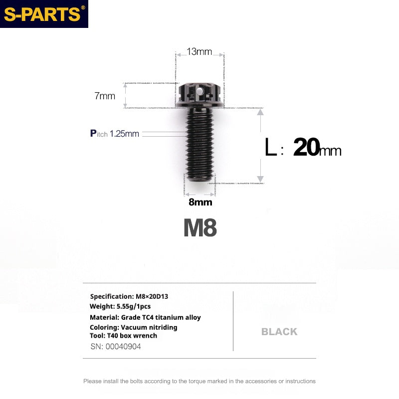 Viti in titanio nero SPARTS A3 Series M8 L10-120mm per motociclette e auto
