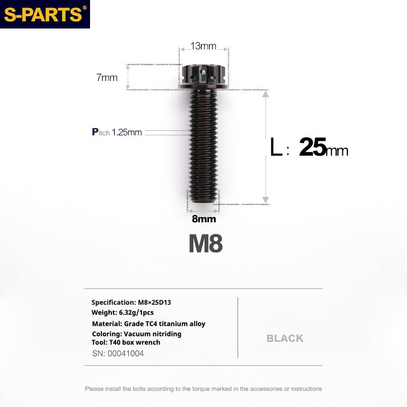 Viti in titanio nero SPARTS A3 Series M8 L10-120mm per motociclette e auto