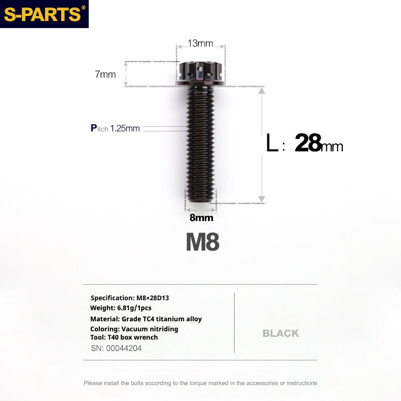 Viti in titanio nero SPARTS A3 Series M8 L10-120mm per motociclette e auto