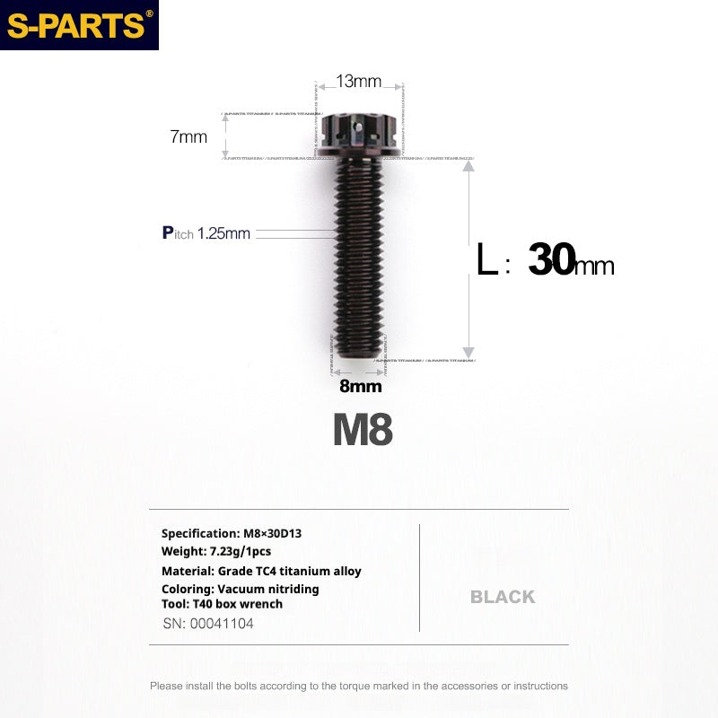 Viti in titanio nero SPARTS A3 Series M8 L10-120mm per motociclette e auto