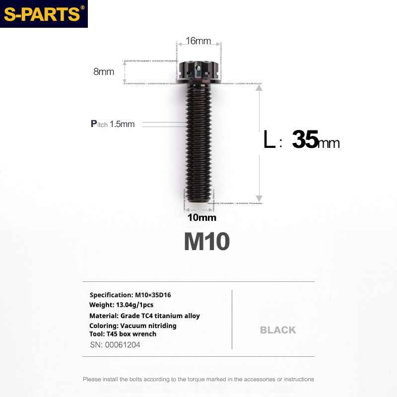 SPARTS Black A3 Series M10 L12-120mm Titanium Screws Motorcycle Auto