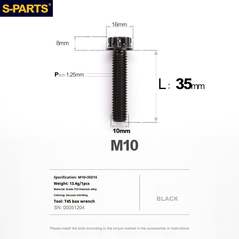 SPARTS Black A3 Series M10 L12-120mm Titanium Screws Motorcycle Auto