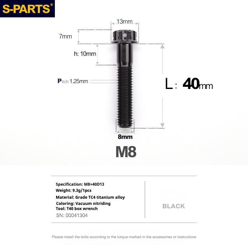 Viti in titanio nero SPARTS A3 Series M8 L10-120mm per motociclette e auto