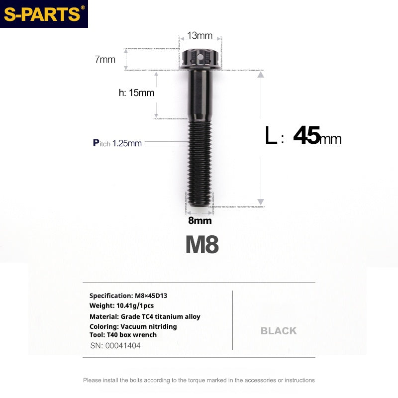 Viti in titanio nero SPARTS A3 Series M8 L10-120mm per motociclette e auto