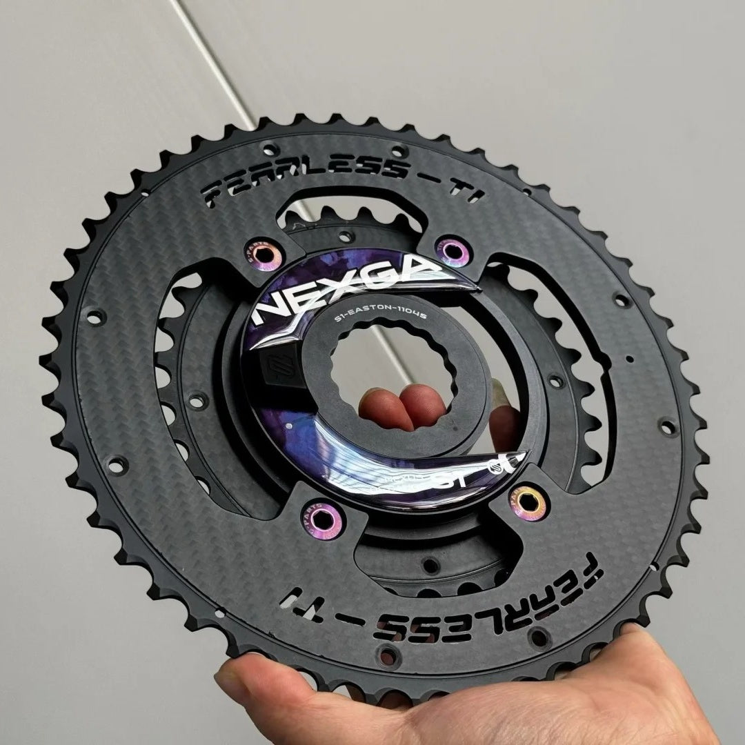 Fearless-Ti Carbon Fiber Chainrings 110BCD 4-Bolt|50-34 / 52-36 / 54-40 / 54-38|For XXE GP3 & SRAM RED|Titanium Bolts Included