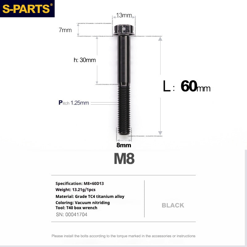 Viti in titanio nero SPARTS A3 Series M8 L10-120mm per motociclette e auto