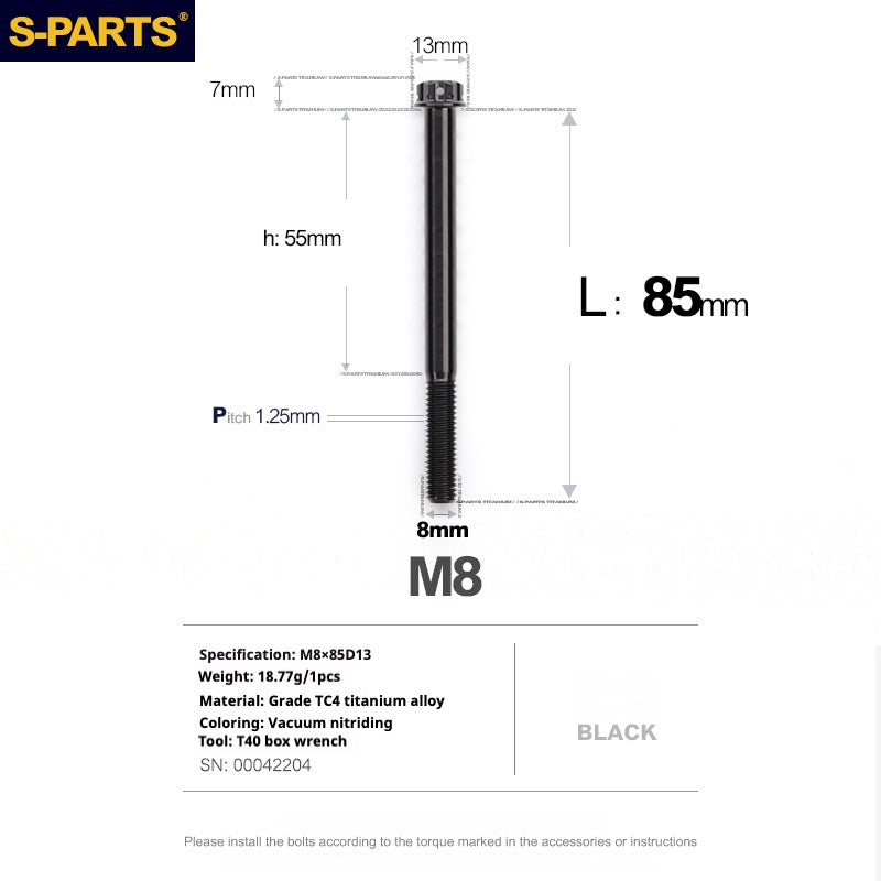 Viti in titanio nero SPARTS A3 Series M8 L10-120mm per motociclette e auto