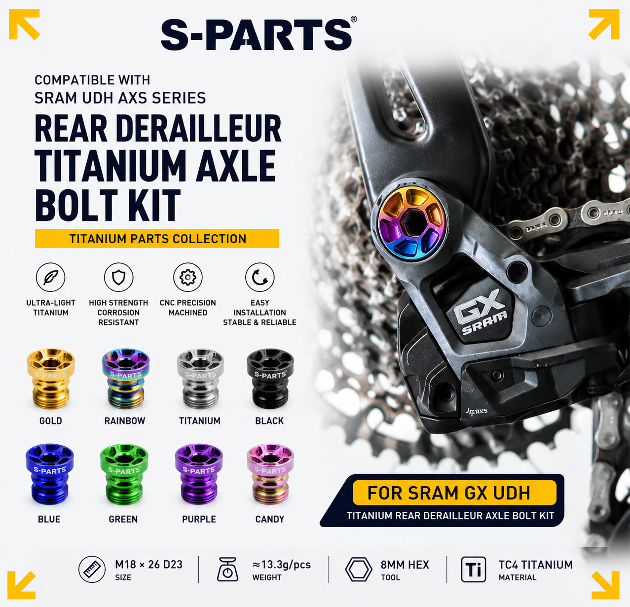 S-PARTS SRAM GX UDH Titanium Rear Derailleur Axle M18×26