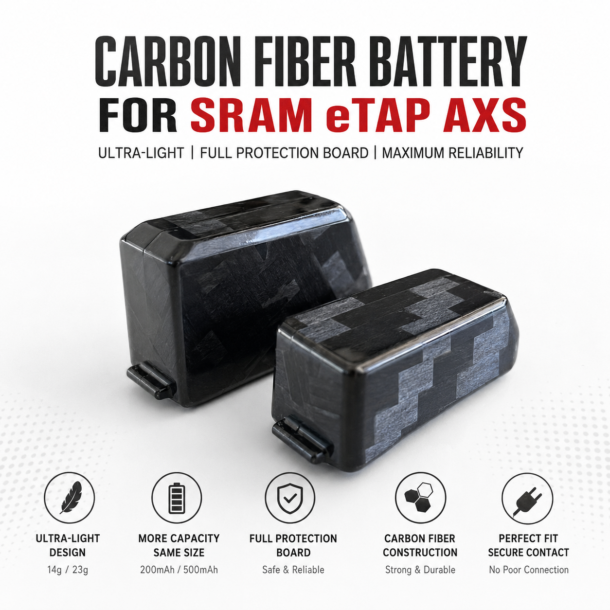 Carbon Fiber Battery for SRAM eTap AXS | Ultra-Light 500mAh & 200mAh