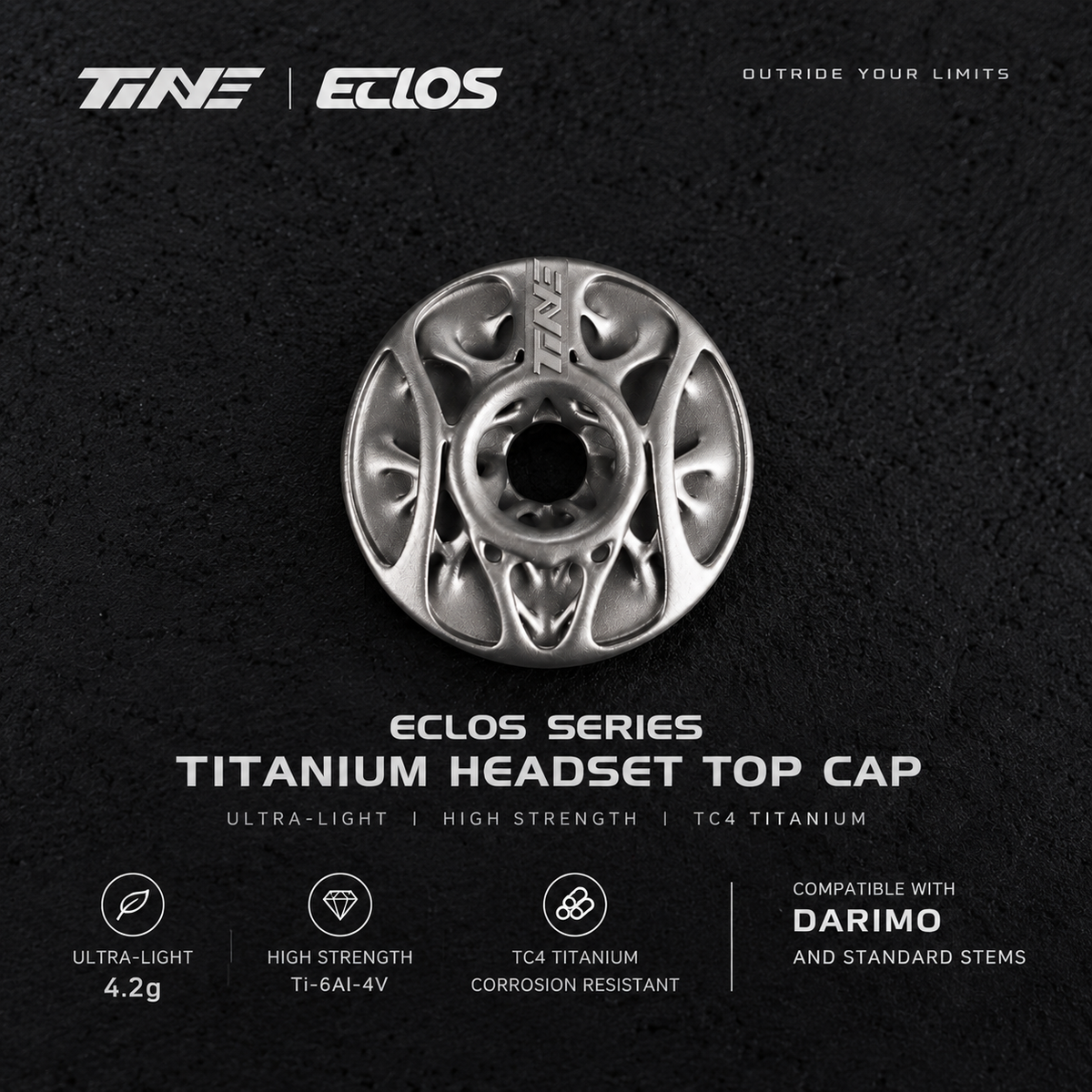 TiNE × Eclos Titanium Headset Top Cap 4.2g | Darimo Compatible Ultra-Light Road Bike Stem Cap