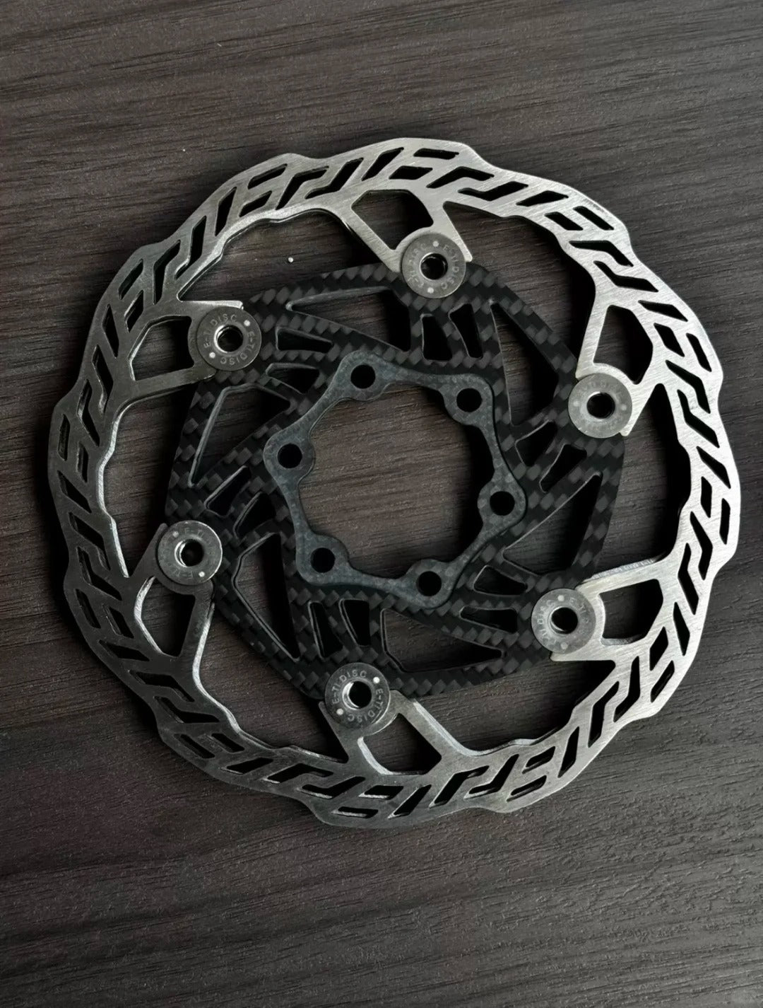 E-TI Rotor de frein à disque en carbone ultra-léger | 160mm / 140mm | 87g / 66g | Rivets en titane | Centerlock | Acier inoxydable CNC haute dureté