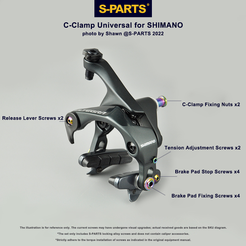 S-PARTS Titanium Alloy Screws Kit for SHIMANO C-Brake - Brake Pad Fixing and Release Lever Nuts