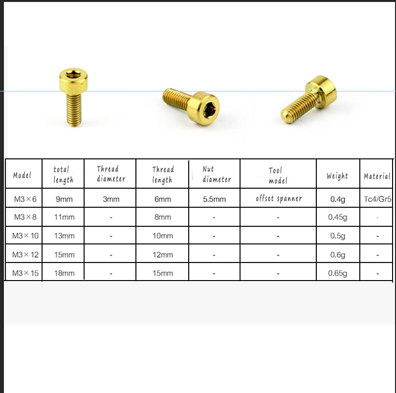 S-PARTS bicycle road bike titanium alloy screw M3*6/8/10/12/15mm post head TI
