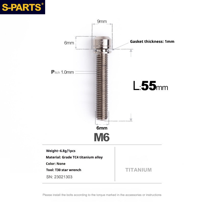 SPARTS A2 Series M6 L10-55mm Titanium Screws