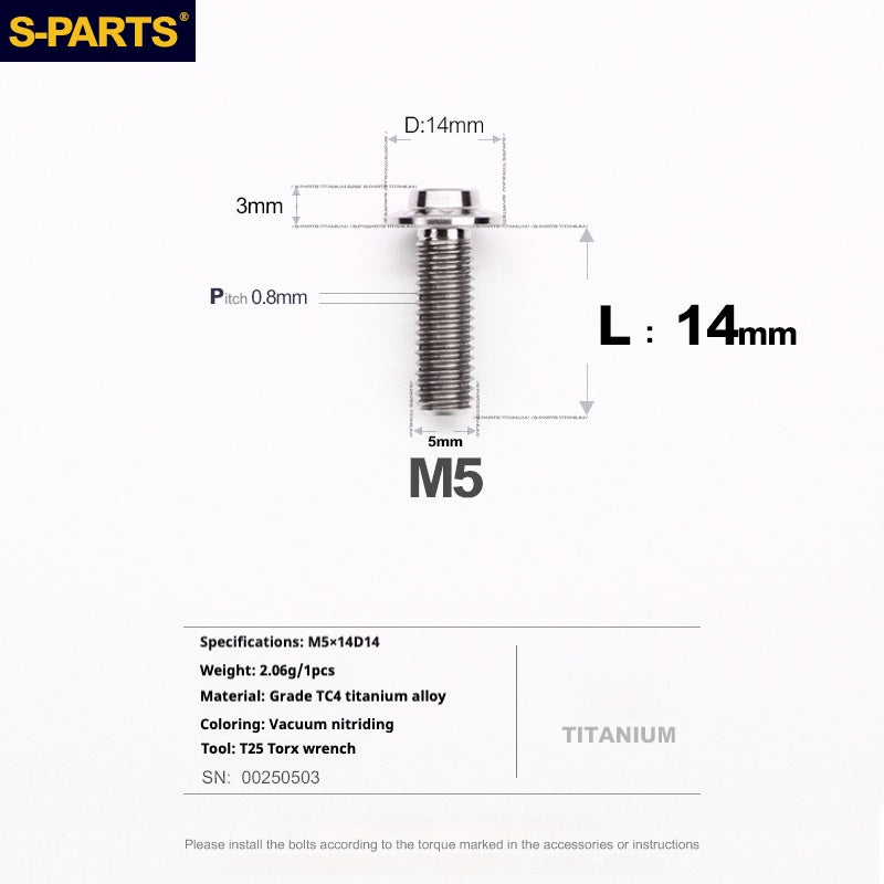 SPARTS A3 Umbrella Head Series M5 L12-20mm D14 Titanium Screws Motorcycle bike