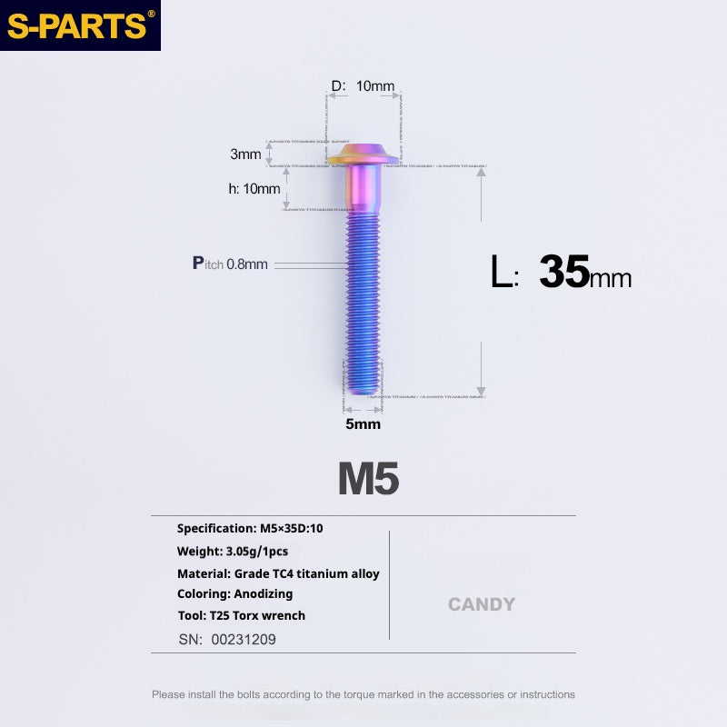 S-PARTS A3 Umbrella Head M5 L06-55mm D10 Motorcycle Electric Vehicle Titanium Screw