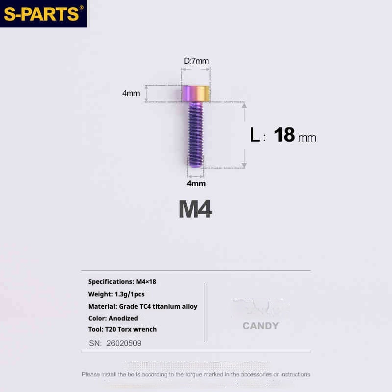 SPARTS Column Head Series M4 L06-50mm Titanium Screws